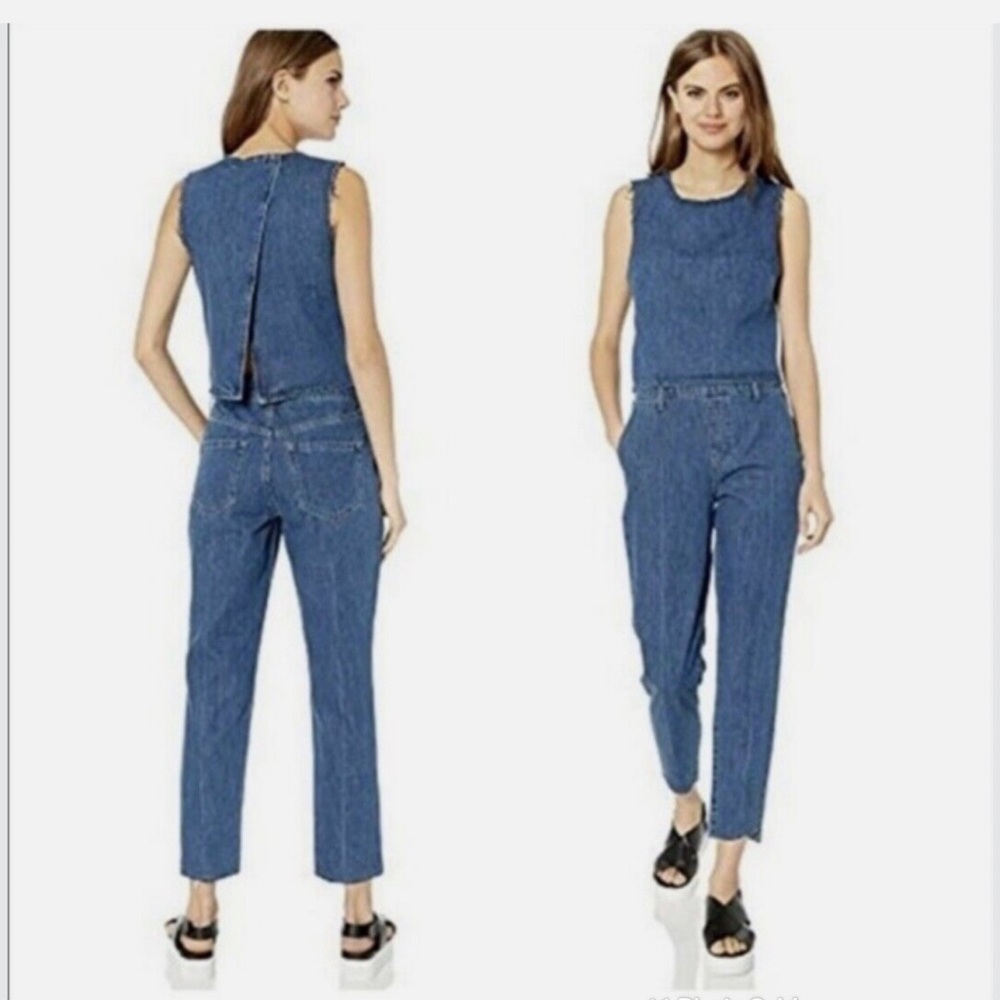 ELLA MOSS Denim Sleeveless Jumpsuit Size 27 Blue Jean Open Back Tapered Raw Hem